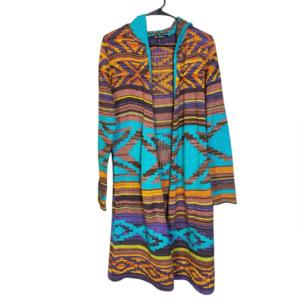 Anne French Southwest Knit Hooded Long Cardigan Sweater